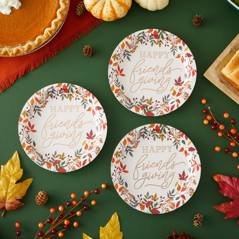 100 PCS Friendsgiving Plates, 9 Thanksgiving Paper Plates, Disposable  Large Thanksgiving Round Thick Paper Dinner Plates Fall Leaves Thanksgiving