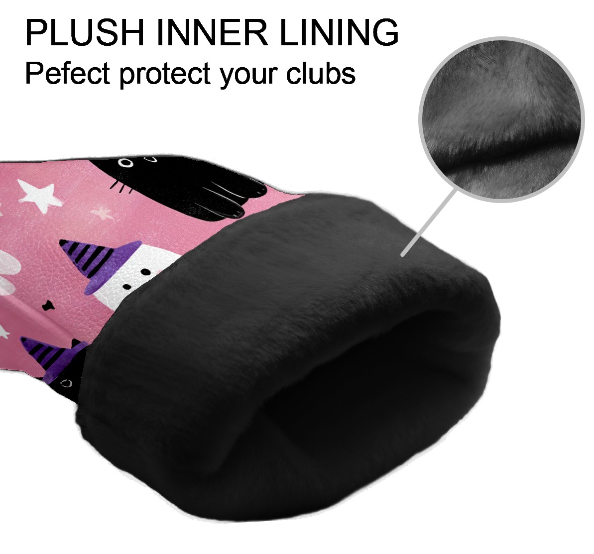 Golf Club Covers, Pink GhostCatMoon Premium PU Leather Driver Hybrid Putter Head Covers with Velvet Lining, Waterproof Golf Gifts for Men Women