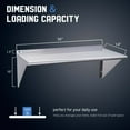 Profeeshaw 14" x 36" 300 lb Commercial NSF Stainless Steel Shelf Wall