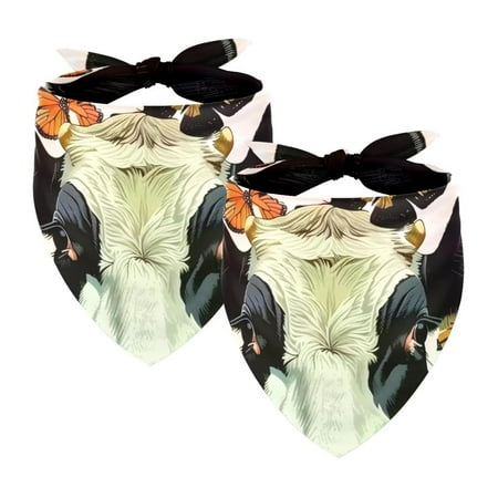 PhooArto Cow Butterflies Pattern Dog Bandanas 2 Pack Soft Washable Pet Scarf Triangle for Large Dogs Puppies and Cats
