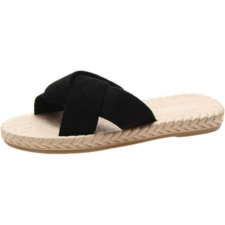 

CoCopeaunt Women s Sandals Summer Slippers Cross Linen Slippers Open Toe Slippers Bathroom Slippers Pool Slippers Beach Slippers