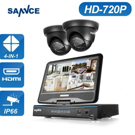 SANNCE Digital 10.1'' Monotor DVR Security System With 2 Long-Range 720P Night Vision Weatherproof Black Dome Cameras-No Hard Drive