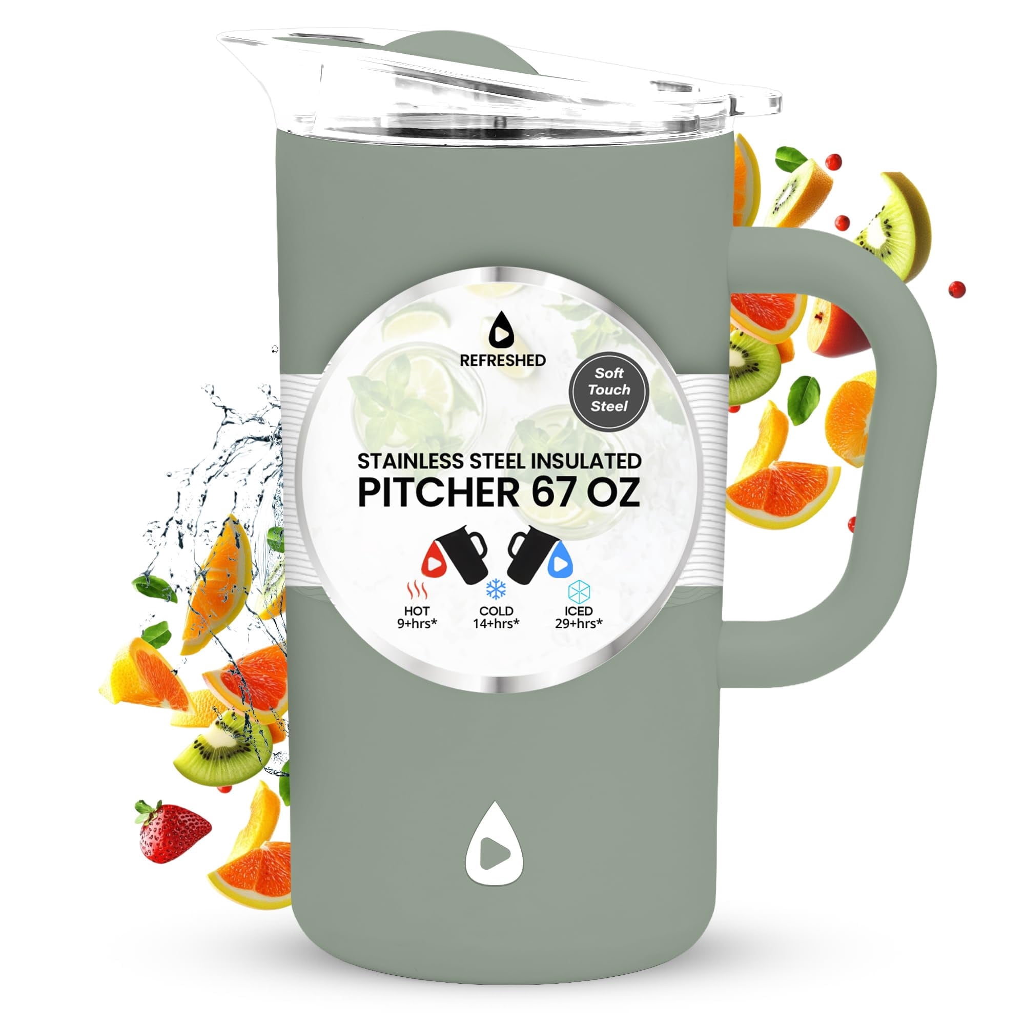 Stainless Steel Insulated Pitcher With Lid - 67oz Double Walled Vacuum Insulated Pitcher For Cold Drinks