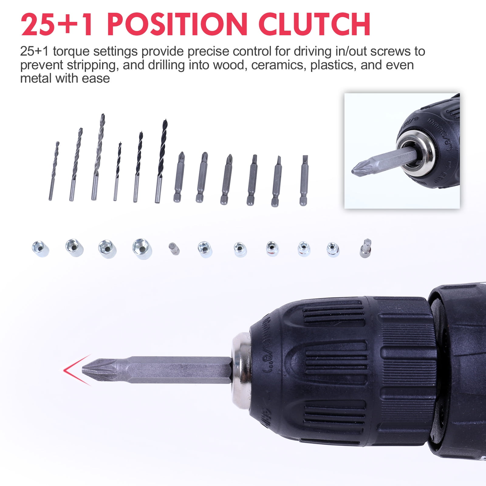 21V Electric Power Drill With Keyless Chuck, Cordless Screwdriver Drill Set with 1200mAh Battery, Charger