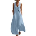 thumbnail image 2 of Gamivast Overalls for Women Pull-On Waist Wide Leg Baggy Overalls Lightweight Sleeveless Holiday Beach Overalls with Pockets Lounge Pants Summer Casual Wear, 2 of 7