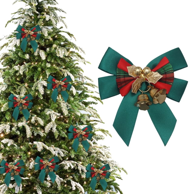 Decoración de lazo navideño - Colgante de moño navideño de poliéster para árbol y regalos - 8x7cm - blanco, tinto, vino, café, verde