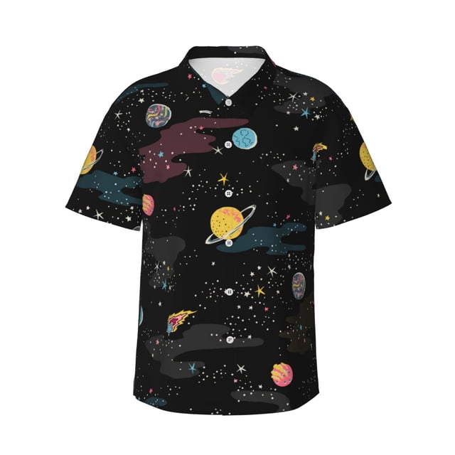 Fotbe Galaxy Camisa Hawaiana para Hombre Unisex – Camisa Casual de Verano con Botones de Manga Corta de Algodón y Lino,X-Large