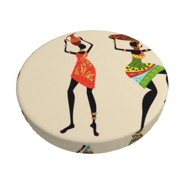 Disketp African Women Funda Redonda para Taburete, Funda de Cojín para Silla de Bar Suave y Elástica-14 inch
