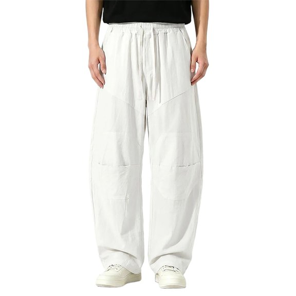 XuJwPNcy Linen Pants Men Lightweight Classic Elastic Waist Trousers Breathable Beach Pants Loose Casual Clothes for Men(White,X-Large)