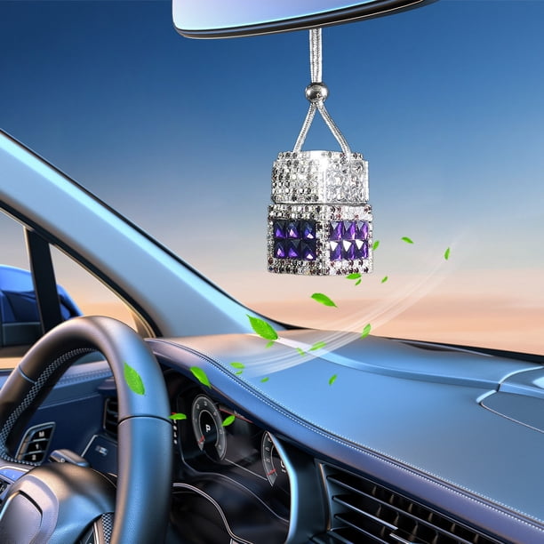 Colgante de botella de perfume de coche de diamante Ambientador colgante de vidrio vacío para espejo retrovisor, hogar, dormitorio - Recipiente de aromaterapia decorativo con incrustaciones de