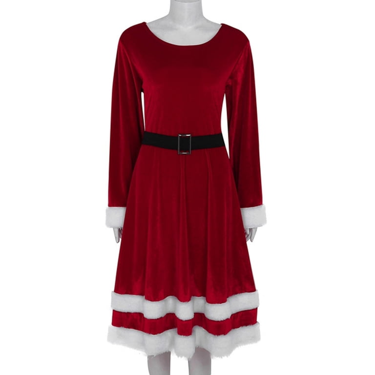 white christmas dresses Entro Plus Size Plaid Puff Sleeve Midi Dress with Waist Tie in Holiday Red main image 0
