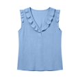 thumbnail image 6 of Rhuody Women'S Tops, Tees & Blouses V Neck Tank Tops Summer Loose Fit Solid Color Ruffle Blouse Wear Blue, 6 of 6