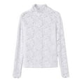 thumbnail image 4 of Bibifish Womens T-Shirts Elegant Floral Lace Top Long Sleeve See Through Mesh Basic Tee Shirts Solid Color High Neck Tee Tops For Ladies, 4 of 4