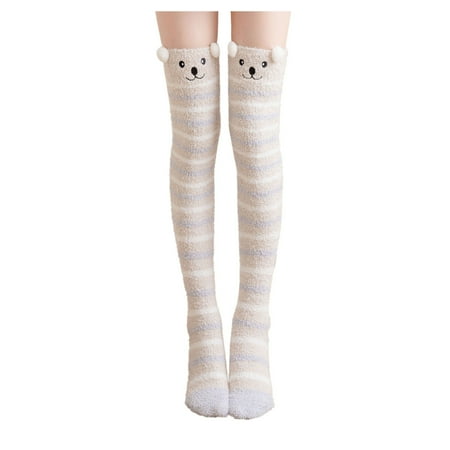 

Rovga Women Cartoon Fuzzy Socks Winter Warm Over Knee High Socks Home Thigh-High Warm Socks Leggings Soft Socks