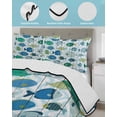 thumbnail image 4 of Quilts Twin-XL Size Bedding Set, Blue Fishes Lightweight Quilted Comforter, Cartoon Coastal Ocean Fish Striped Wooden Soft Reversible Bedspread Coverlet with Pillow Covers for All Season, 68" x 98", 4 of 7