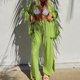 thumbnail image 2 of Blusa de mujer Top Pantalones largos Turn Down Collar Pierna ancha Color sólido Traje de vacaciones FLhrweasw Nuevo, 2 of 9