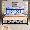 thumbnail image 2 of EnHomee Queen Size Metal Bed Frame with Vintage Headboard & Footboard Metal Platform Bed Frame Queen with LED Lights & Storage, Noise Free, Black, 2 of 7