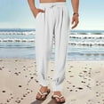 thumbnail image 3 of Ohufall Cotton Linen Pants for Men Plus Size Fashion Casual Elastic Waist Drawstring Trousers Summer Solid Relaxed Fit Pocket Beach Pants, 3 of 6