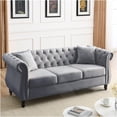 thumbnail image 3 of JERFIT Modern Chesterfield Velvet Sofa 3 Seater Couch with Rolled Arms, Tufted Low Back and Nailhead Trim for Living Room, Office, Apartment, 3 of 10