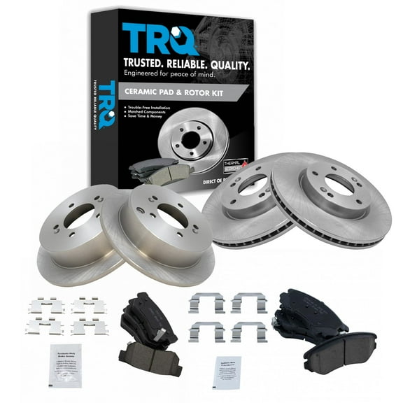 TRQ Front and Rear Brake Pad & Rotor Kit Brake Pads Brake Rotor Ceramic Fits Select 2009 Hyundai Tucson 2005-2010 Kia Sportage