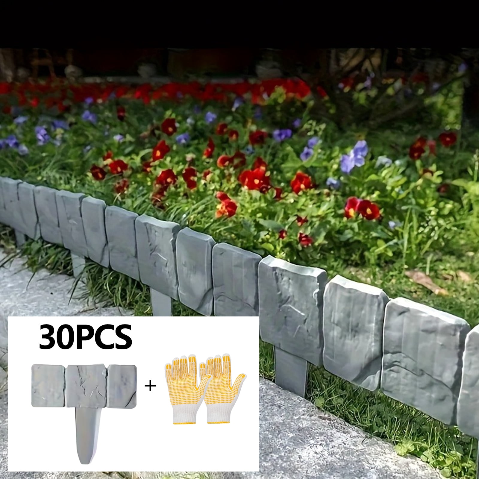 Plastic Garden Edging Kits-No-Digging- Decorative Flower Bed Fences for Landscaping,30 Pieces of Black Interlocking Lawn Stakes(25ft Length)