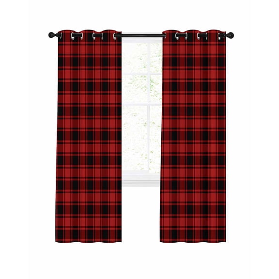 Red Black Plaid Blackout Curtains, Light Blocking Print Window Curtains, Vintage Farmhouse Abstract Buffalo Check Thermal Insulated Window Drapes for Living Room 2 Panels, 104"W x 84"L