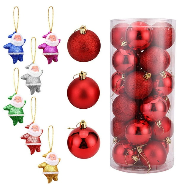 Gibobby 24 de Navidad para fiestas, decoraciones para árboles de Navidad, adornos colgantes + 6 piezas de Papá Noel(Red)