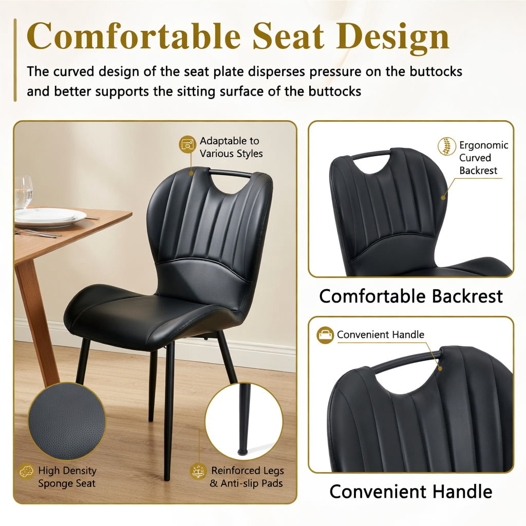 Hommoo 4-Pack PU Leather Dining Chairs with Ergonomic Support, Metal Frame & Adjustable Leveling Feet, Modern Home & Apartment Dining Set, Black