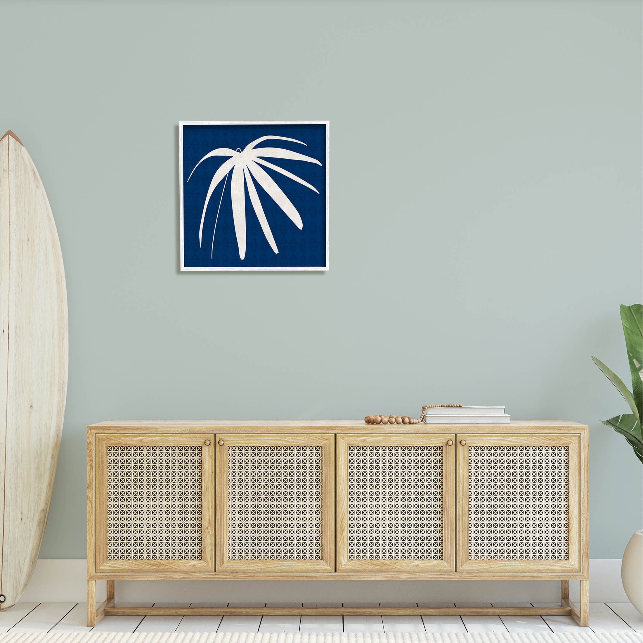 Stupell Industries Modern Plant Leaf Blue Palm Graphic Art White Framed Art Print Wall Art, Design by Susan Jill