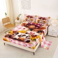 thumbnail image 2 of jejeloiu Pink Checkered Highland Cow Full Size Sheets Kids,Girly Farm Print Bed Sheets,4-Piece, 2 of 6