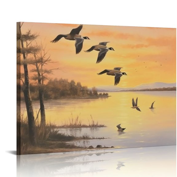 JRXY Waterfowl Art Decor Poster - Painting Art Autumn Flying Geese Poster - Family Room Canv Canvas Painting Posters And Prints Wall Art Pictures for Living Room Bedroom Decor 20x16in