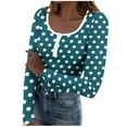 thumbnail image 4 of Women's Fall Swiss Polka Dot Knit Long Sleeve Shirts Casual Square Neckline Button Down Slim Fit Tops, 4 of 6