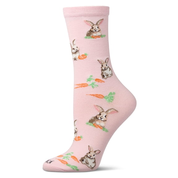 MeMoi Women's "Bunny & Carrot" Rayon-Blend Novelty Crew Sock - Womens - Female, 9-11, Icy Pink