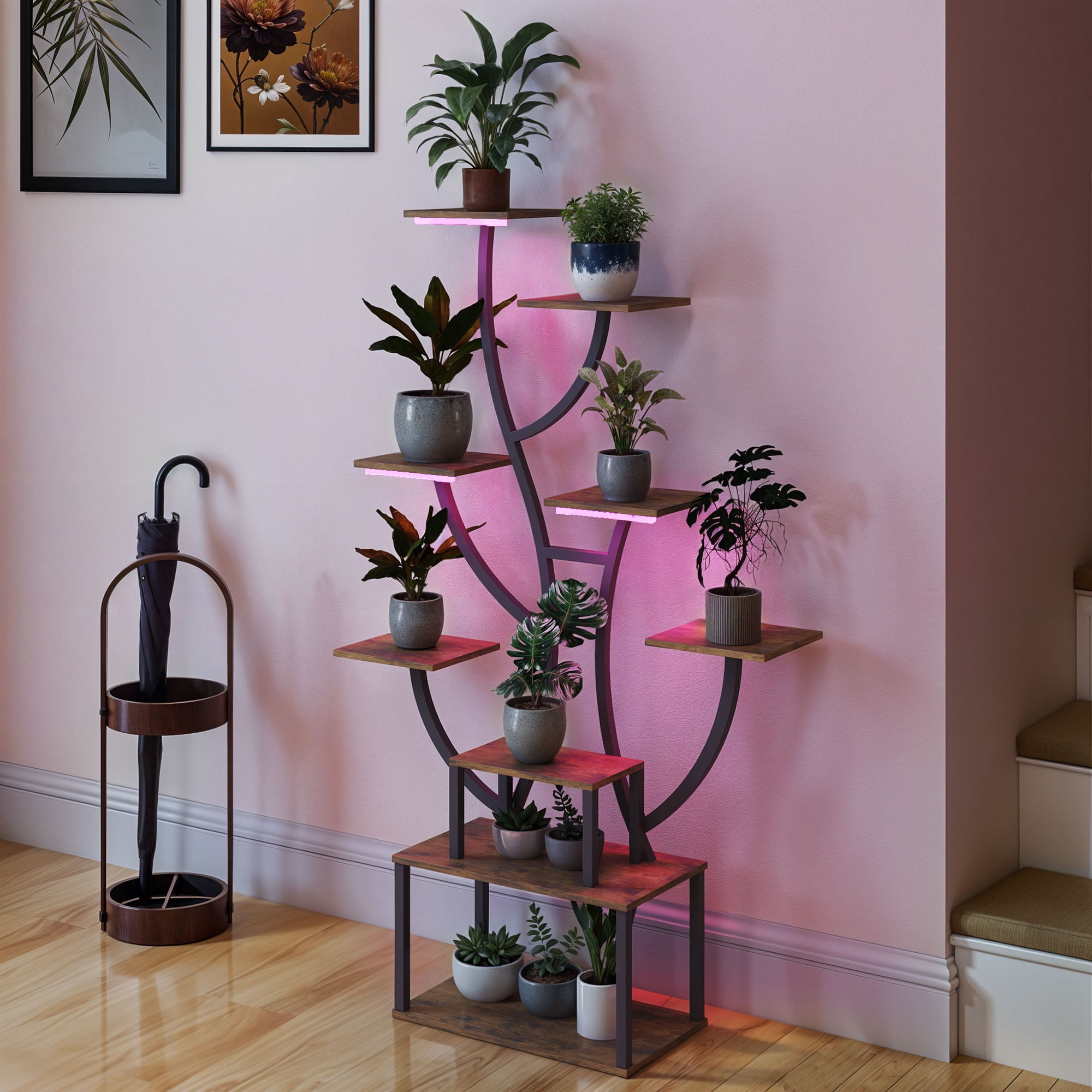 Uforic Indoor Plant Stand with Grow Lights, 63" Multiple Pots Metal Flower Stands Plant Shelf