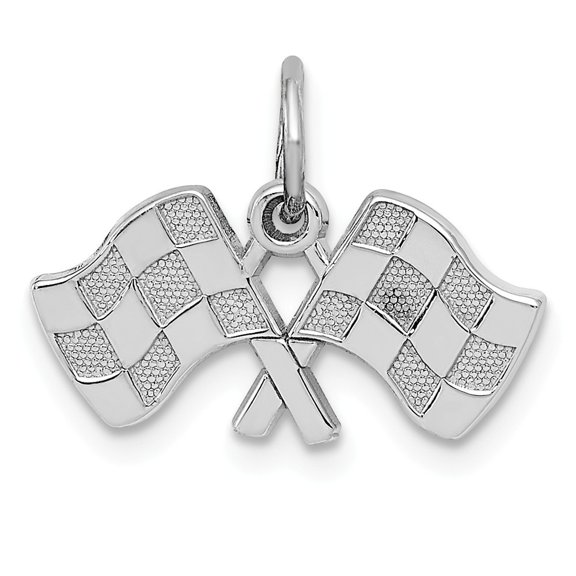 14k White Gold Polished Checkered Flags Charm - 1.0 Grams - Measures 14.2x18.3mm