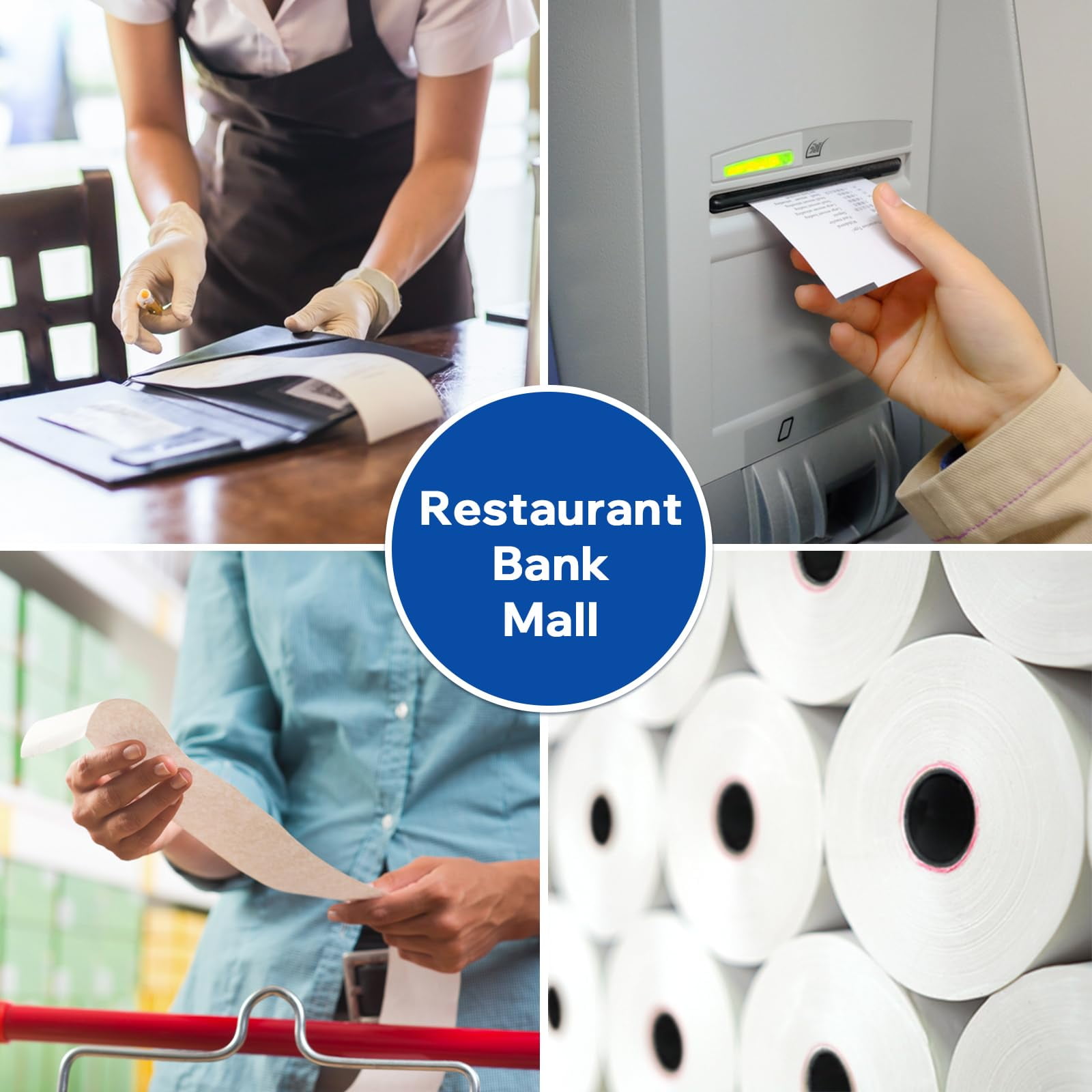 50 Rolls Kitchen Printer Paper 3 x 165' 1 Ply Bond (Non -Thermal) Receipt Paper POS Cash Register Paper
