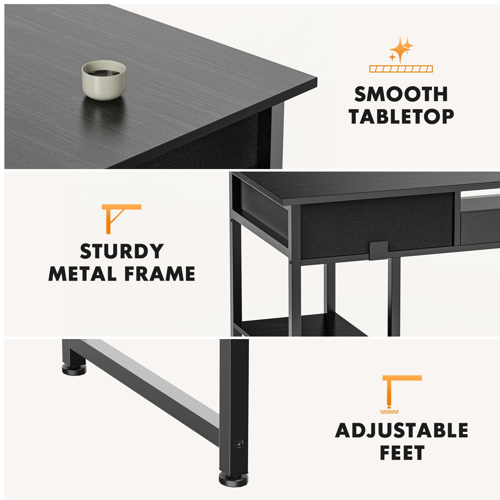 MAYEERTY 48in Adjustable Small Computer Desk, Metal Writing Study Table with Storage and Headphone Hook, Home Office