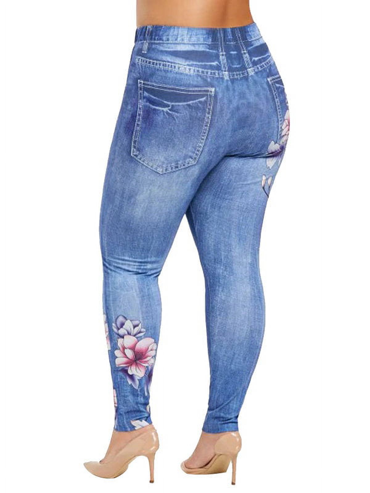 Julycc Women Casual 3D Denim Plus Size Floral Print Leggings - image 4 of 4