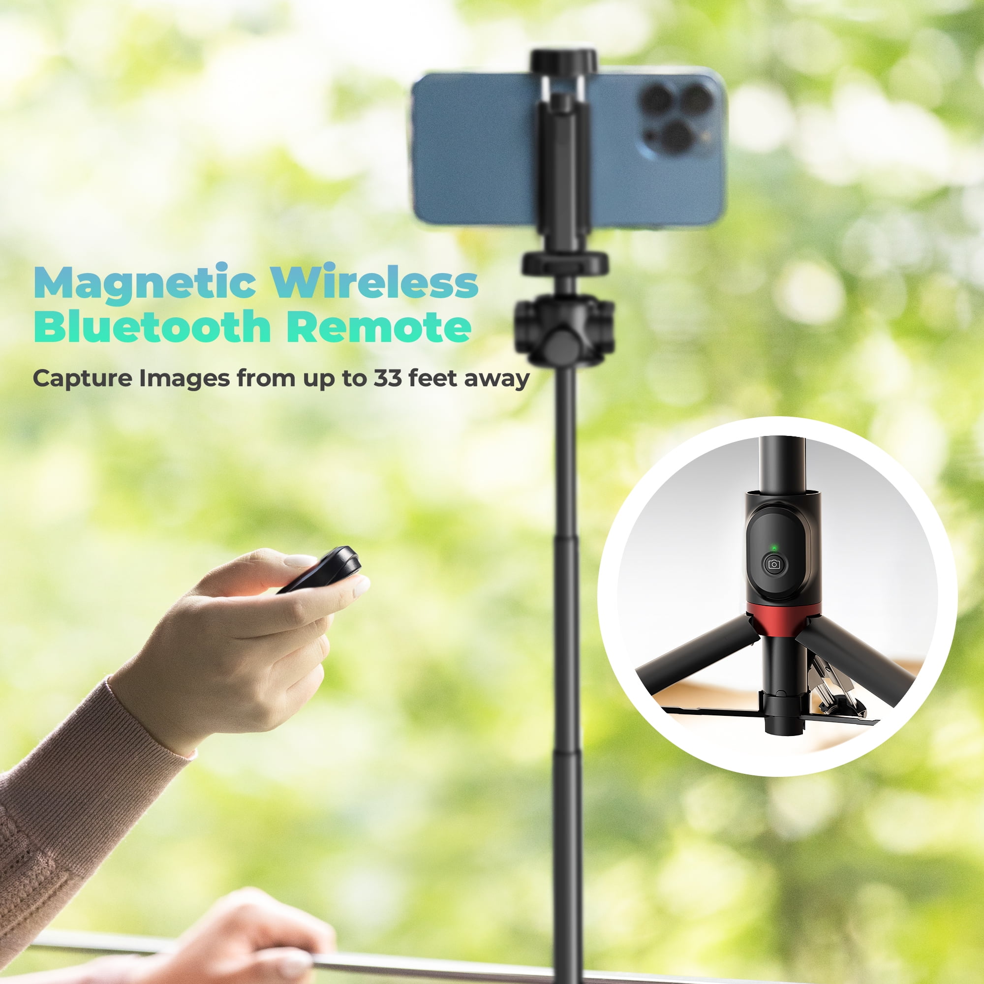 KraftGeek Vlogging Tripod for Phone & Camera, 60‘’ Tripod Selfie Stick with Remote, 3 Cold Shoe Mounts for Light & Microphone (Not Included) - Black & Red