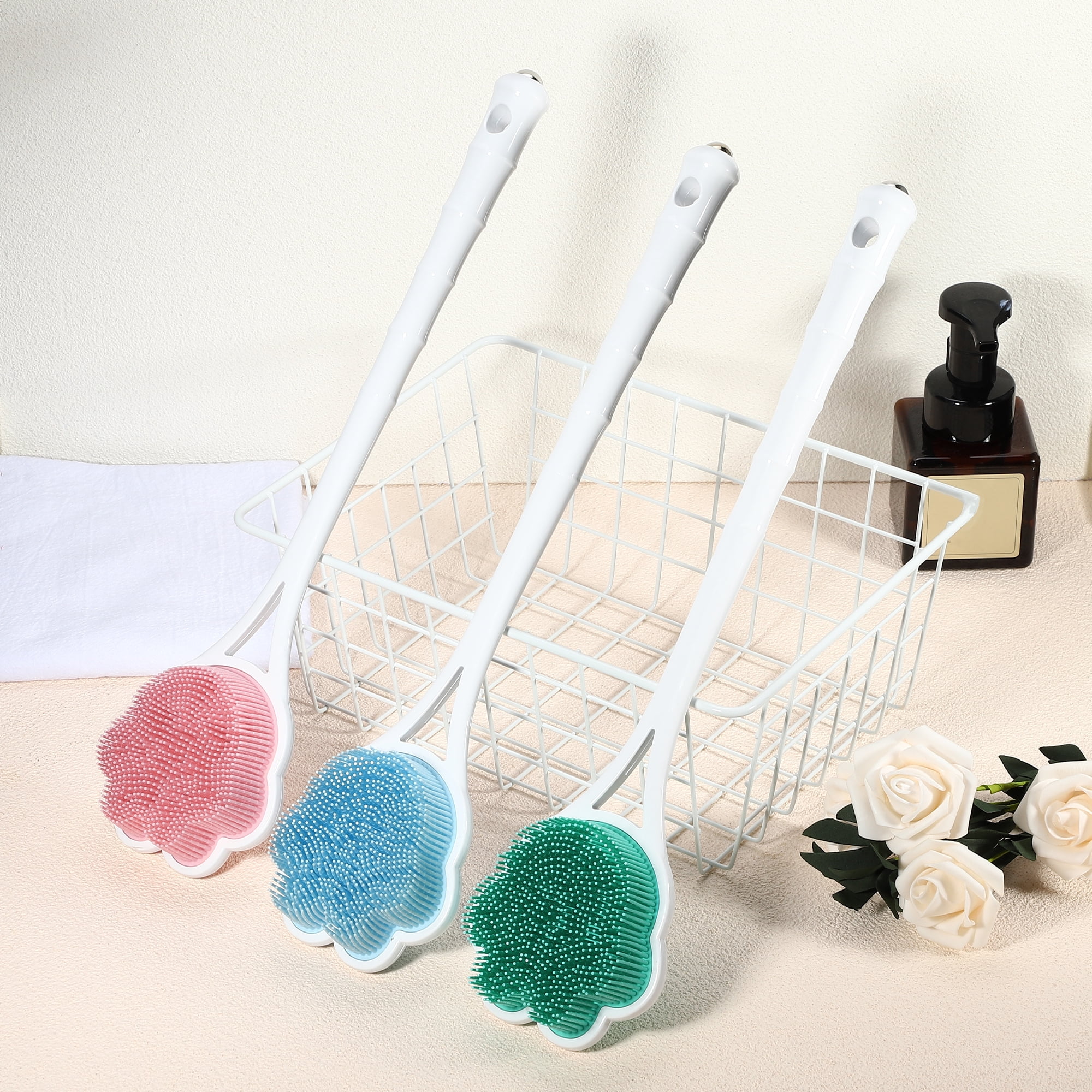 Unique Bargains Double Side Long Handle Bath Brush for Shower 15.75" 1Pc Green
