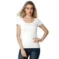 thumbnail image 3 of LiangRou Women's Mini-Ribbed Stretch Scoop Neck T-Shirt White X-Large (US 16 18), 3 of 6