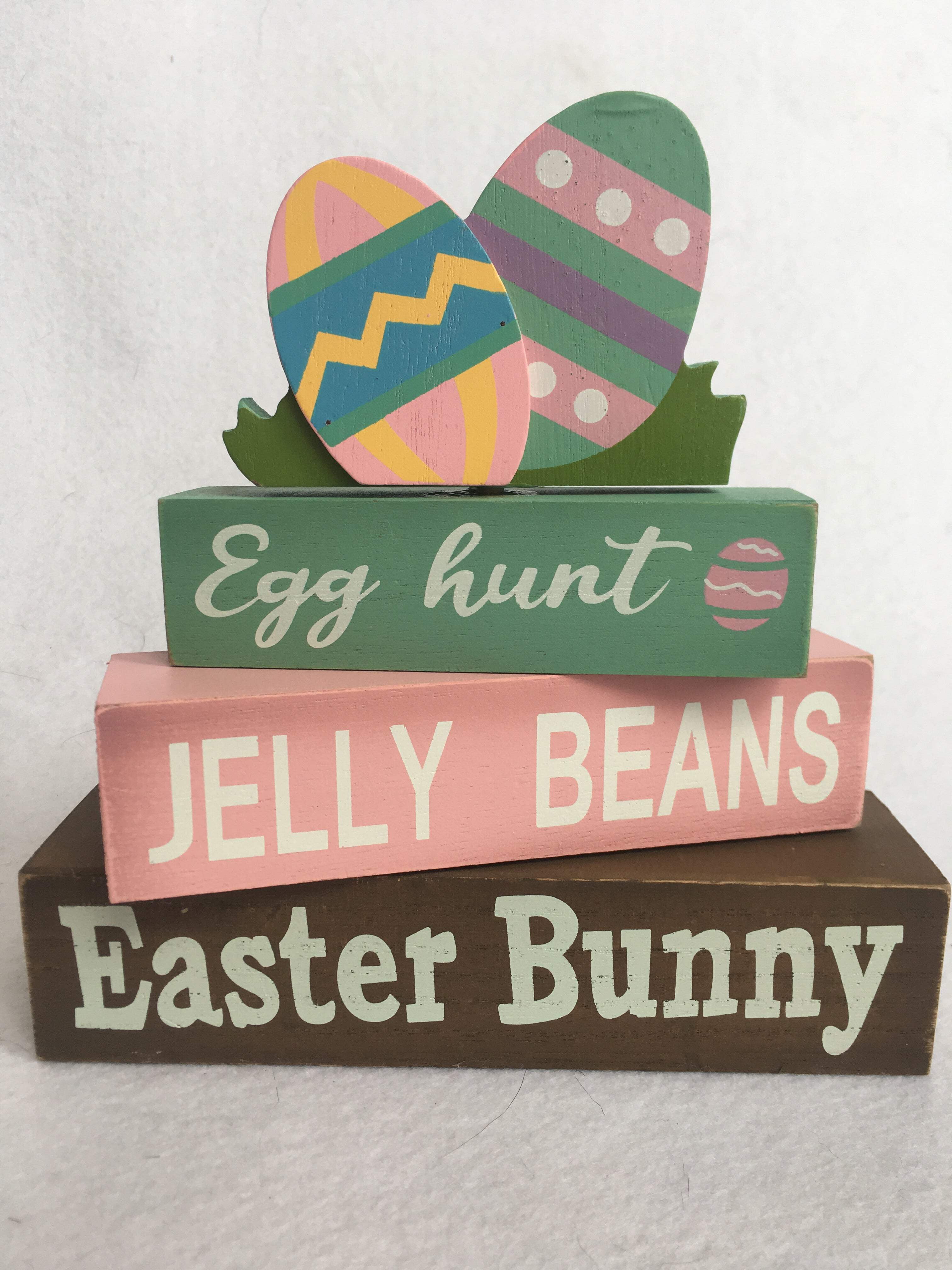 Easter Bunny Jelly Beans Egg Hunt Moveable Block Sitter