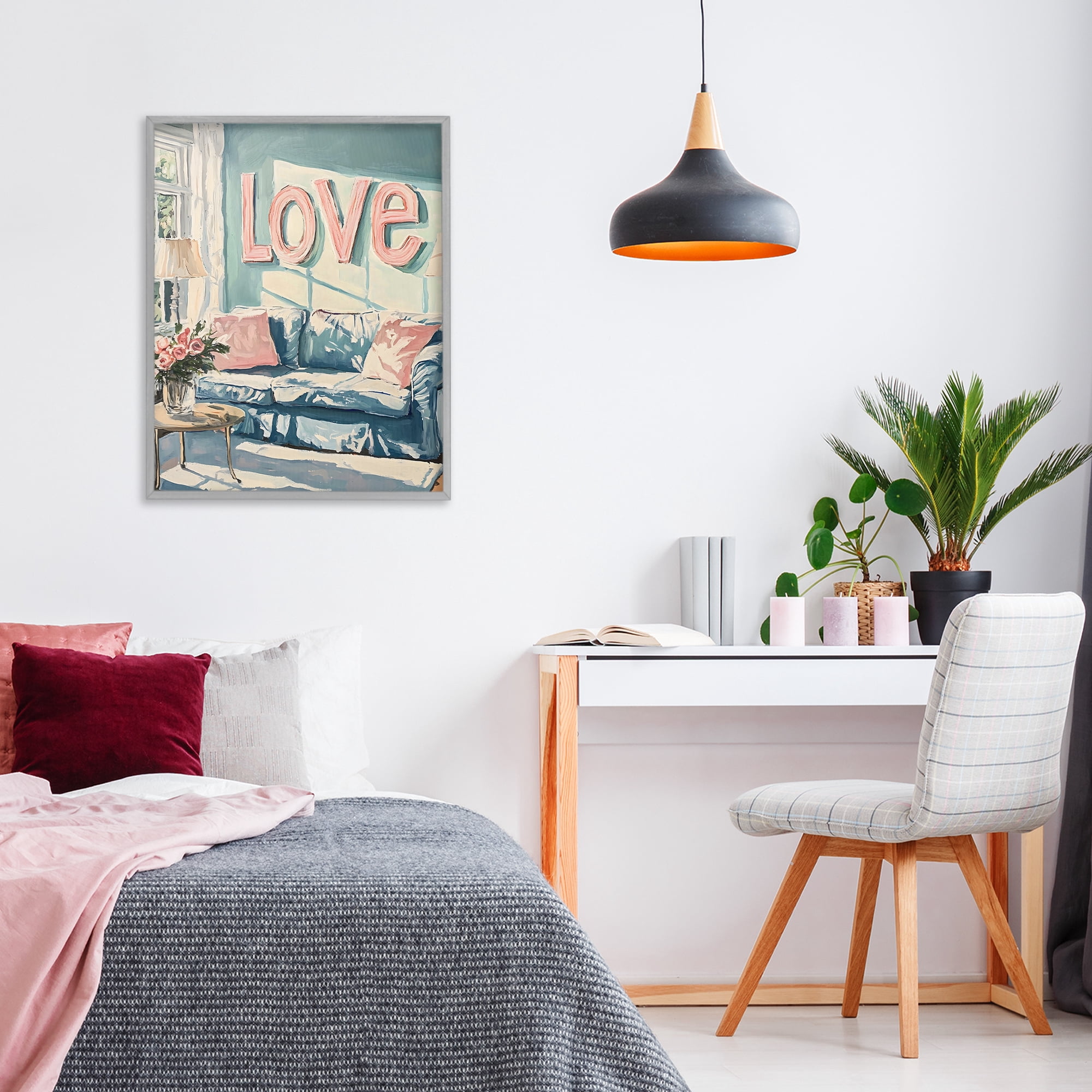 Stupell Industries Love Letters Above Cozy Couch Gray Framed Giclee Art, design by The Prints Vibe