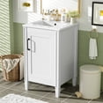 thumbnail image 5 of Harper & Bright Designs 20" Small Bathroom Vanity with Sink, Bathroom Cabinet Freestanding with Adjustable Shelf, Wood Bathroom Storage Cabinet with Door Rack for Narrow Space, White, 5 of 14