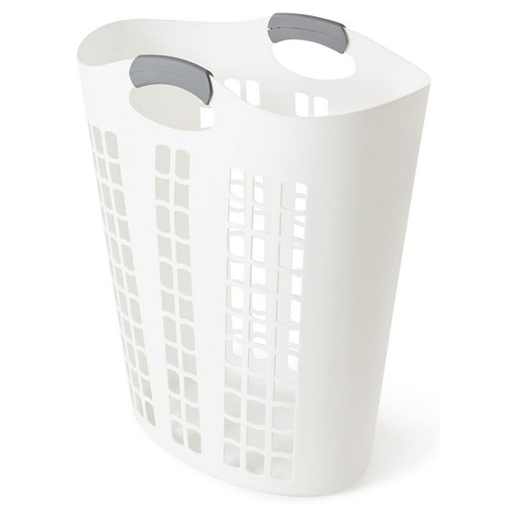 HeSLehs Easy Carry Hamper, Large 87.5 Liter Lightweight Plastic Ventilated Laundry Basket Clothes Bin with Handles, White
