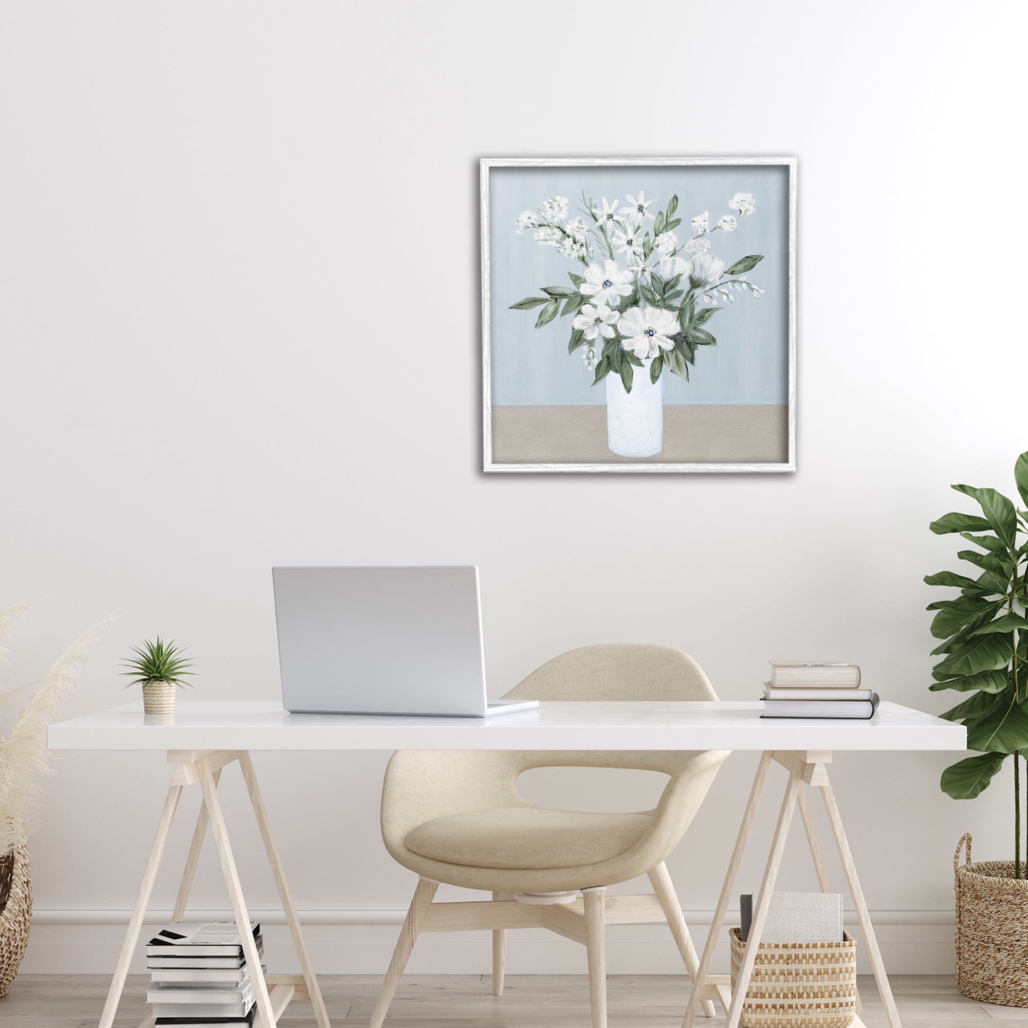 Stupell Industries Mixed White Blooms on Blue White Framed Giclee Art, design by Marilyn Dunlap