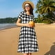 thumbnail image 4 of Fotbe Black Tartan Plaid Vestido Largo de Moda para Mujer, Vestido Tipo Camiseta con Manga Corta y Estilo Casual a Rayas y Bloques de Color, 4 of 6