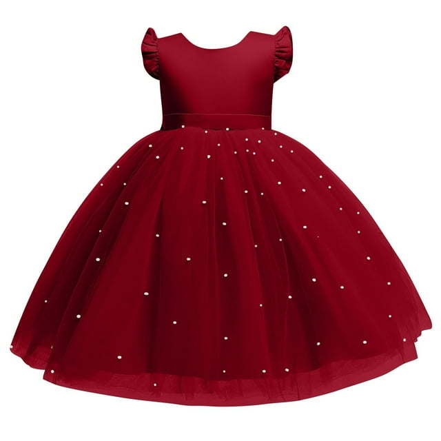 RXIRUCGD 2025 Vêtements d'Été pour Enfants Robe Bouffante en Maille Unie pour Filles Robe de Performance Formelle pour Filles