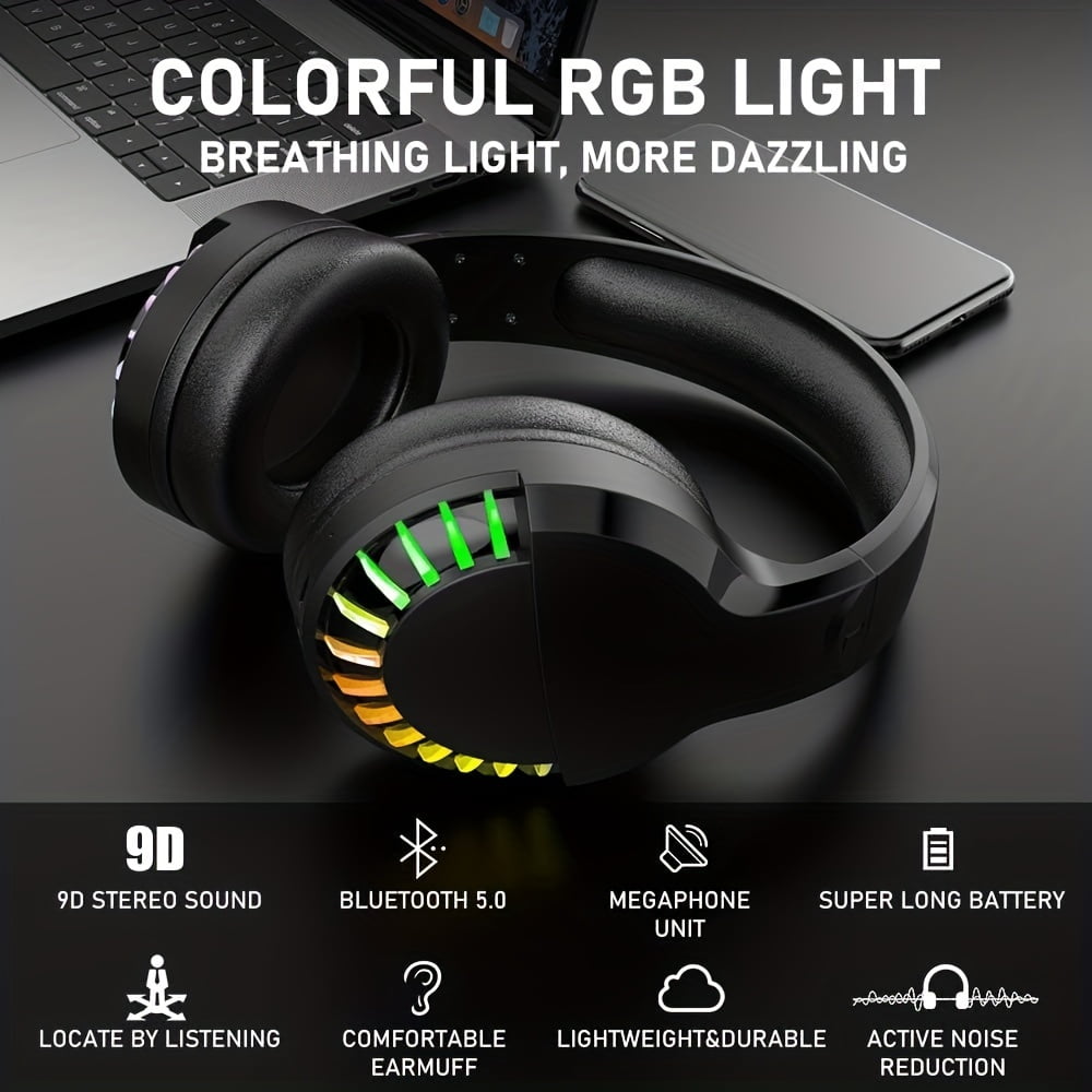 Wireless Gaming Keyboard & Mouse & Headset & Mouse Pad Combo Set 4 in 1,16 RGB Backlit Rechargeable Keyboard with Palm Rest,7 Backlit Gaming Mouse & RGB Bluetooth Headphones for Laptop Computer PC