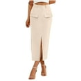 thumbnail image 3 of Women High Waisted Midi Skirt, New Spring Summer Pencil Slit Dressy Casual Business Work Long Maxi Skirts with Pockets Lace Skirt Beige L, 3 of 9